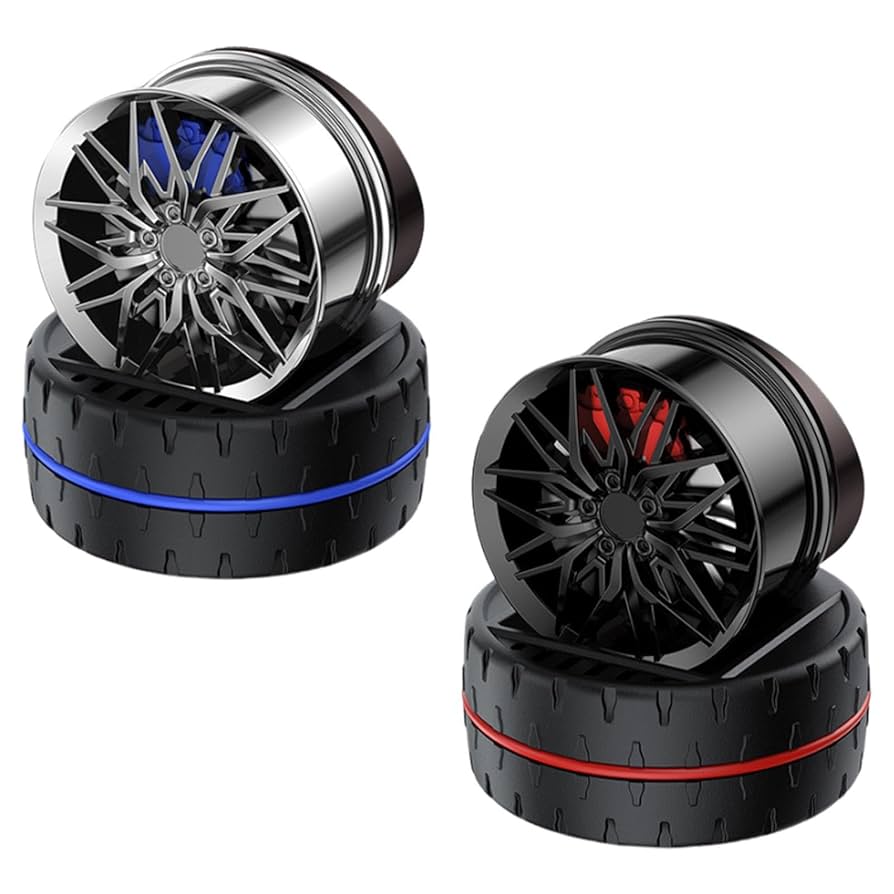 Solar Rotating Car Dashboard Air Freshener. Alloy wheel Hub design with perfume
